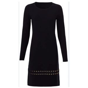 Tory Burch Harley black laced long sleeve wool sweater dress NWT